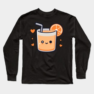 Cute Kawaii Orange Juice with Hearts Winking | Kawaii Food Character Art Long Sleeve T-Shirt